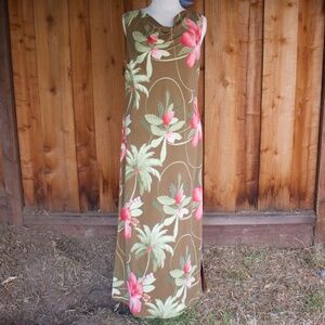 Tommy Bahama 100% Silk Hawaiian Tropical Hibiscus Print Maxi Dress Size 14